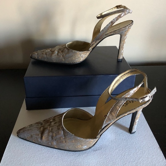 YSL Metallic Fabric Slingback w/Ankle-Wrap - Picture 4 of 5